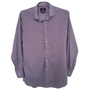 Psycho Bunny Shirt Mens 16 32/33 Red Blue Stripe Modern Fit Stretch Long Sleeve